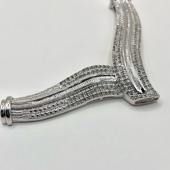 2 CT Natural Diamond Rhodium Evening Necklace - Picture 4 of 9